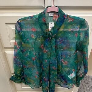 Anthropologie (purchased) Sheer Green Floral Blouse